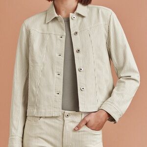 J Jill Striped Denim Jacket in Eggshell / Thyme Size 2XL